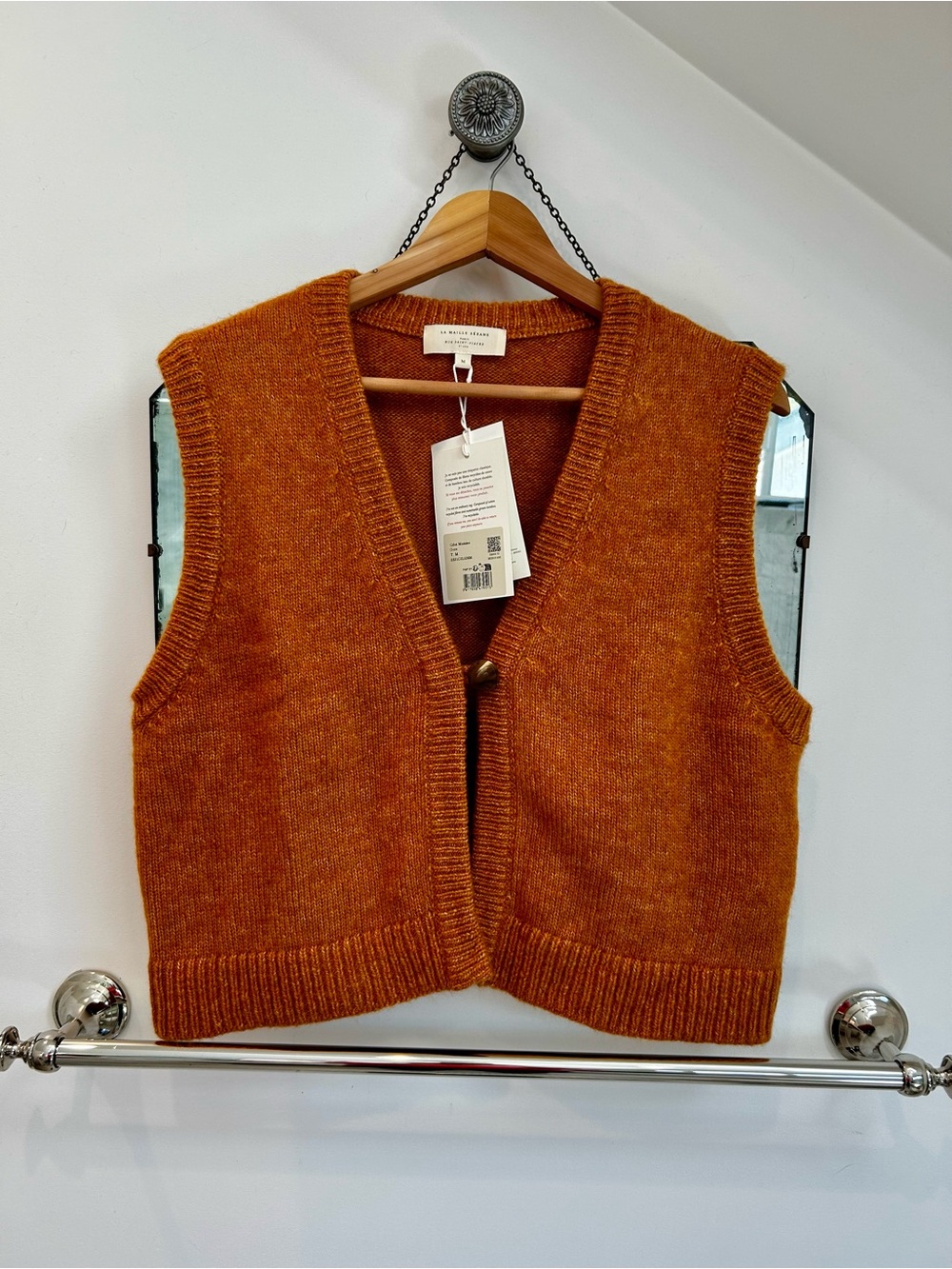 NWT Sezane Maxime sweater vest ochre mustard orange knit vest - Picture 6 of 9